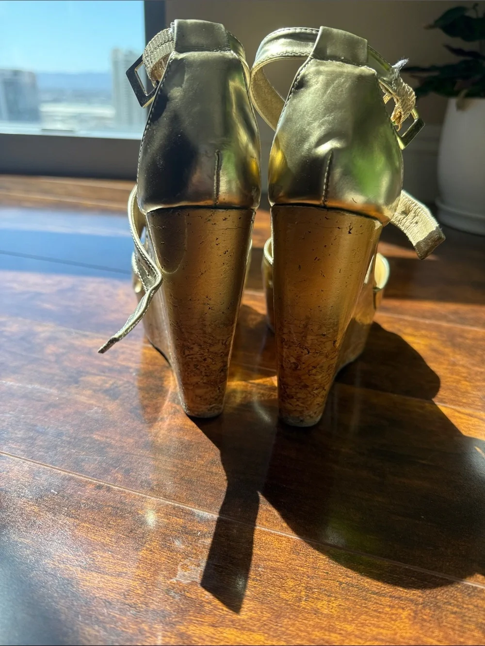 Metallic Gold Platform Ankle-Strap Sandals